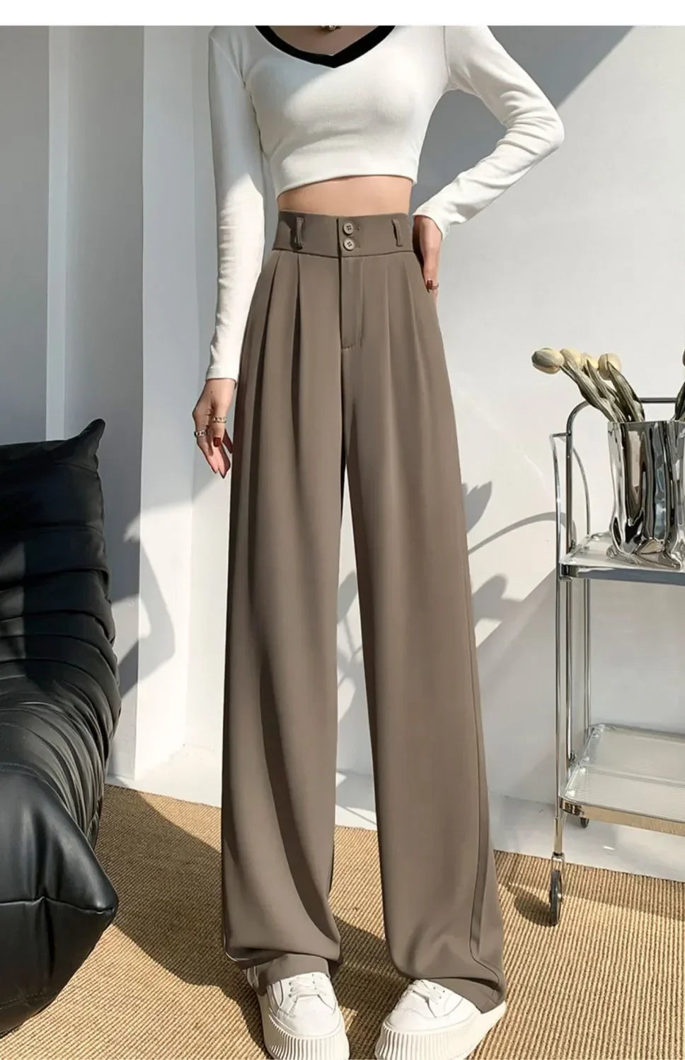 Elegant Wide Leg Pants Women Korean Style High Waist Black Baggy Pants Office Ladies Fashion Loose Suit Trousers Streetwear 2024 RT220