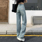 Girls Baggy Straight Leg Y2k Jeans Female Bow Embroidered Back Pocket Denim Pants Classic High Waist Casual Wide Leg Trousers RT220