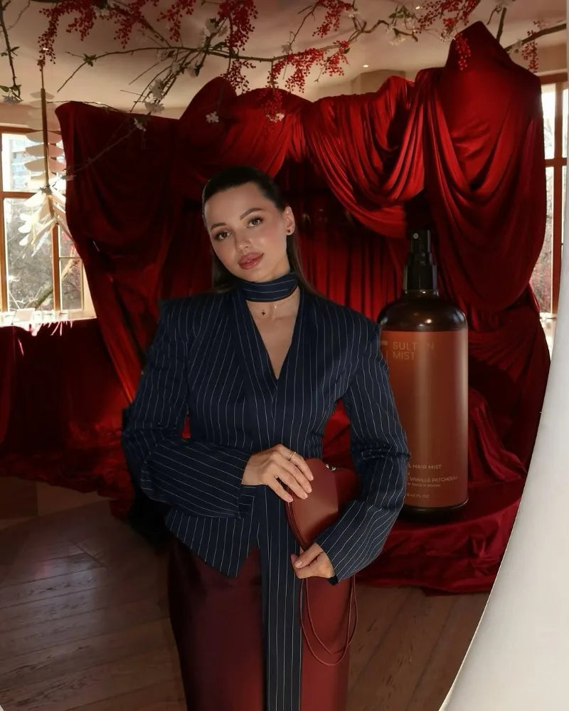 Trendix Elegant Blazer 2 Piece Sets Women V Neck Patchwork Scarf Lace Up Jackets Femme Bodycon Skirt And Commuting Blazers Suits RT220