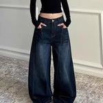 2025 Ropa Y2K Fashion Letter Embroidery Vintage Dark Blue Baggy Jeans Pants Women Clothing New Rock Wide Leg Lady Denim Trousers RT220