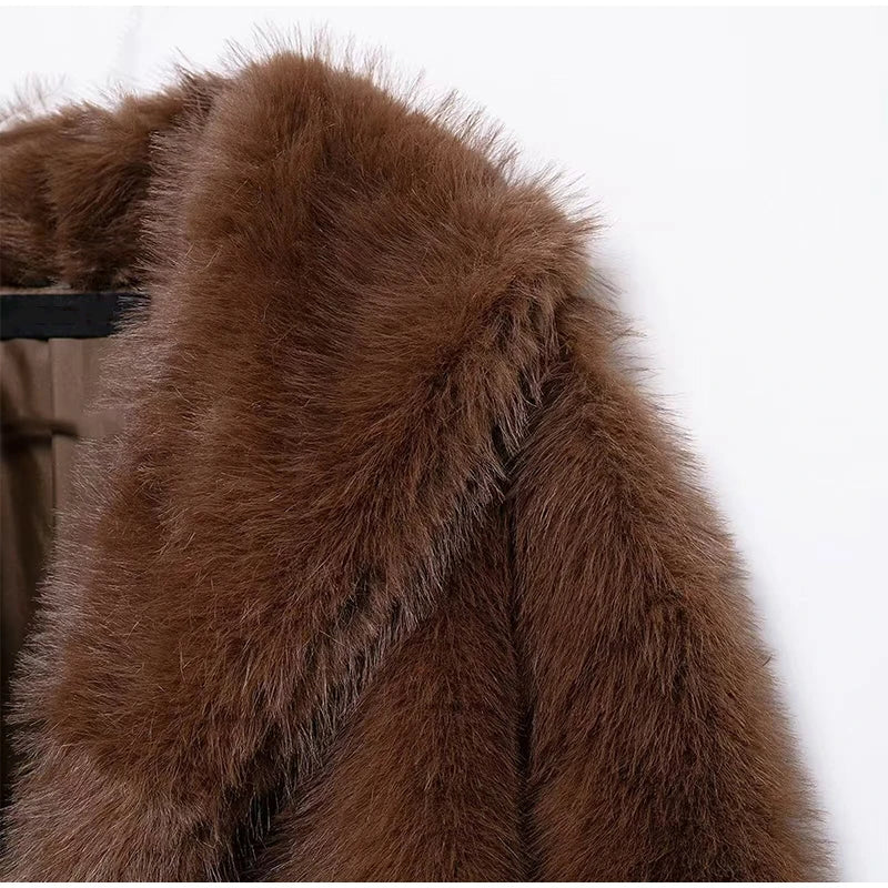 Luxury Lapel Faux Fur Short Coat For Women Casual Fluffy Full Sleeve Warm Female Jacket Autumn Winter Lady Commuter Outerwears﻿ RT220