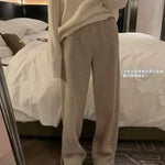 Women Pants Autumn Winter Thickening High Waisted Wool Wide Leg Pants Women Fashion Chevron Lengthening Leg Opening Floor Length RT220