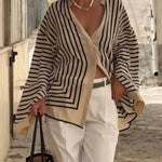 Elegant Striped Shirts Women Vintage Irregular White Blouses Ladies Fashion Long Sleeve Chic Buttons Loose Design Tops New Blusa RT220