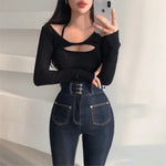 Sexy Tank Top Cropped Inner Strapless Long Sleeve Cover Up Outer Wear 2-piece Set Women's Summer Fashionable Suit RT220
