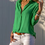 Ladies' Elegant Solid Chiffon Top Summer Casual Long Sleeve V-neck Loose Shirt Office Women's Solid Color Collar Fashion Top RT220