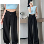 Seoulish Spring Summer Elegant Button Women's Wide Leg Pants 2025 New High Waist Solid Casual Loose Straight Trousers for Womens RT220