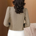 Fashion V-Neck Womens Shirts And Blouse 2025 Spring Autumn Simplicity Streetwear Tops Women Elegant Slim Casual Clothing Femme RT220