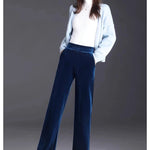 Golden Velvet Wide Legged Pants 2024 Spring and Autumn High Waist Hanging Good Casual Pants Blue Loose Straight Women's Pants6XL RT220