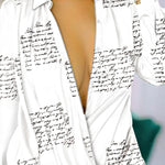 Women Urban Blouses 2024 Spring Summer Hot Selling Sexy Deep V-Neck Fashion Printed Long Sleeved Shirt Dress Loose Versatile Top RT220