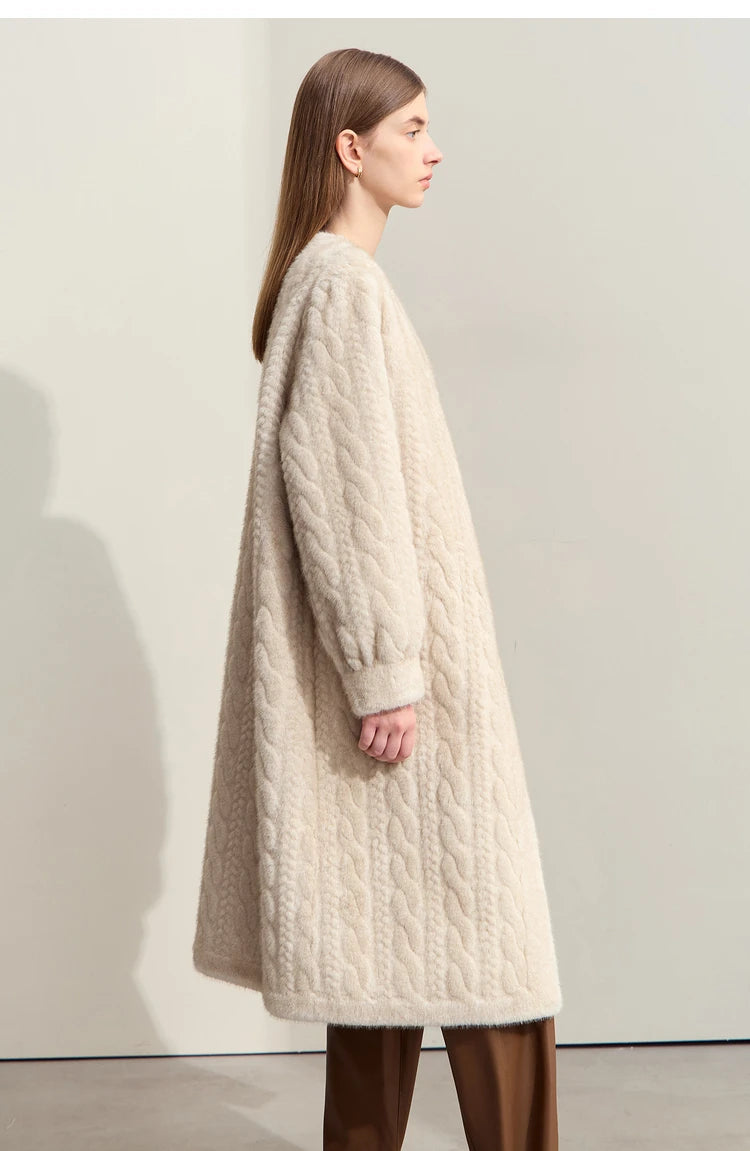 Women Fur Cardigan Thickened Long2025Spring And Autumn V-neck Jacket Female Loose Simple Leisure With Buttons Faux Fur Mink Coat RT220