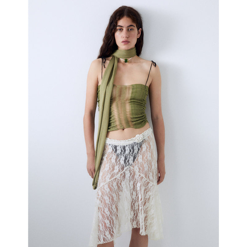 Xingqing 2024 Lace Skirt Women White See Through Floral Lace Low Waist Midi Skirts y2k Aesthetic Fairycore Beach Skirt Clubwear RT220