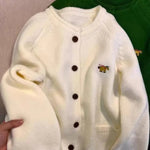 Autumn Winter Women Green Sweaters Coats O-Neck Pockets Embroid Button Fashion Sweet Lazy Wind Long Sleeve Cardigan Knit Tops RT220