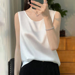 Women Tops Solid Spring Summer Casual Crop Tops Sexy O-neck Tank Tops Office Lady Pink White Top 2024 Fashion Korean Tank Top RT220