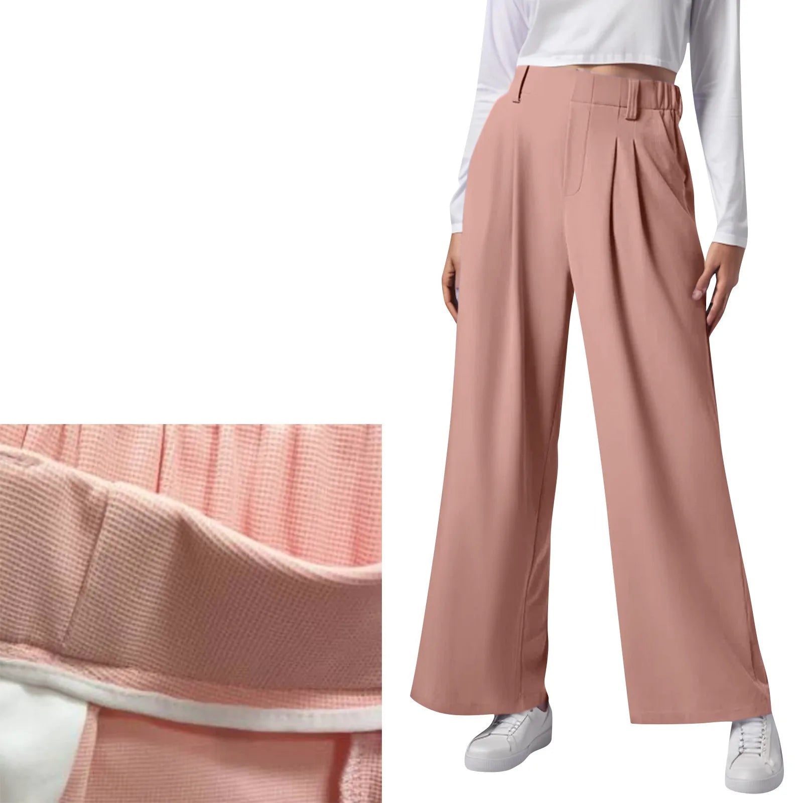 2024 New Pantalones De Mujer Women's Wide Leg Pants Elastic High Waisted Knit Casual Palazzo Pants Trousers With Pockets RT220