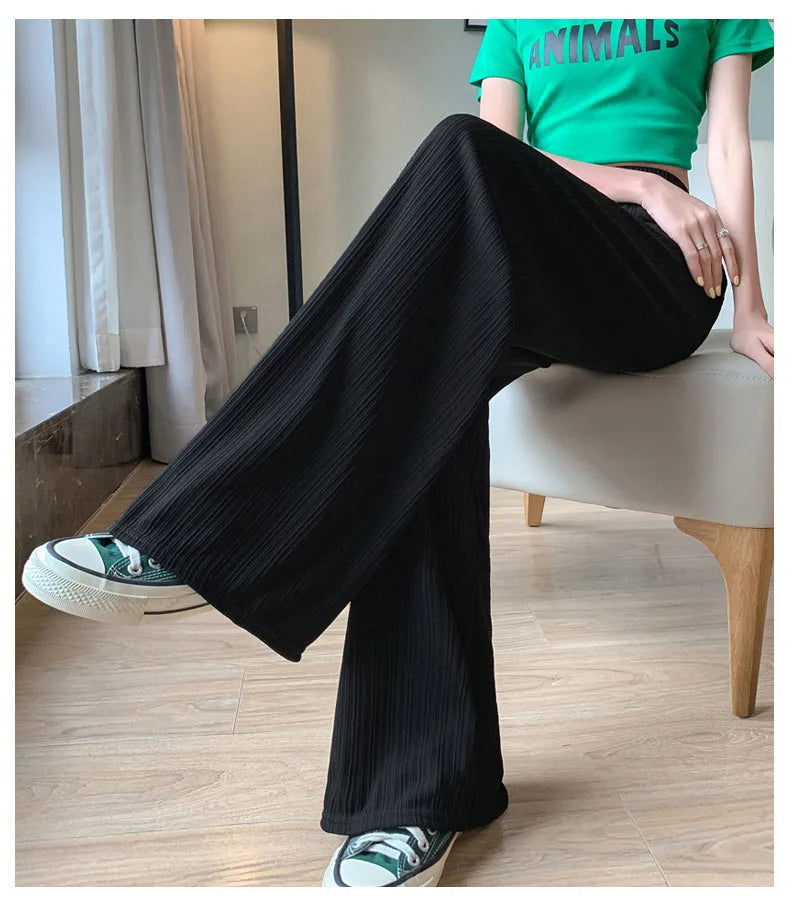 Thin Summer Wide-leg Pants Ice Filament Permeability Women Spring Women Elastic Waist Stright Long Wide Leg Pants Casual Female RT220