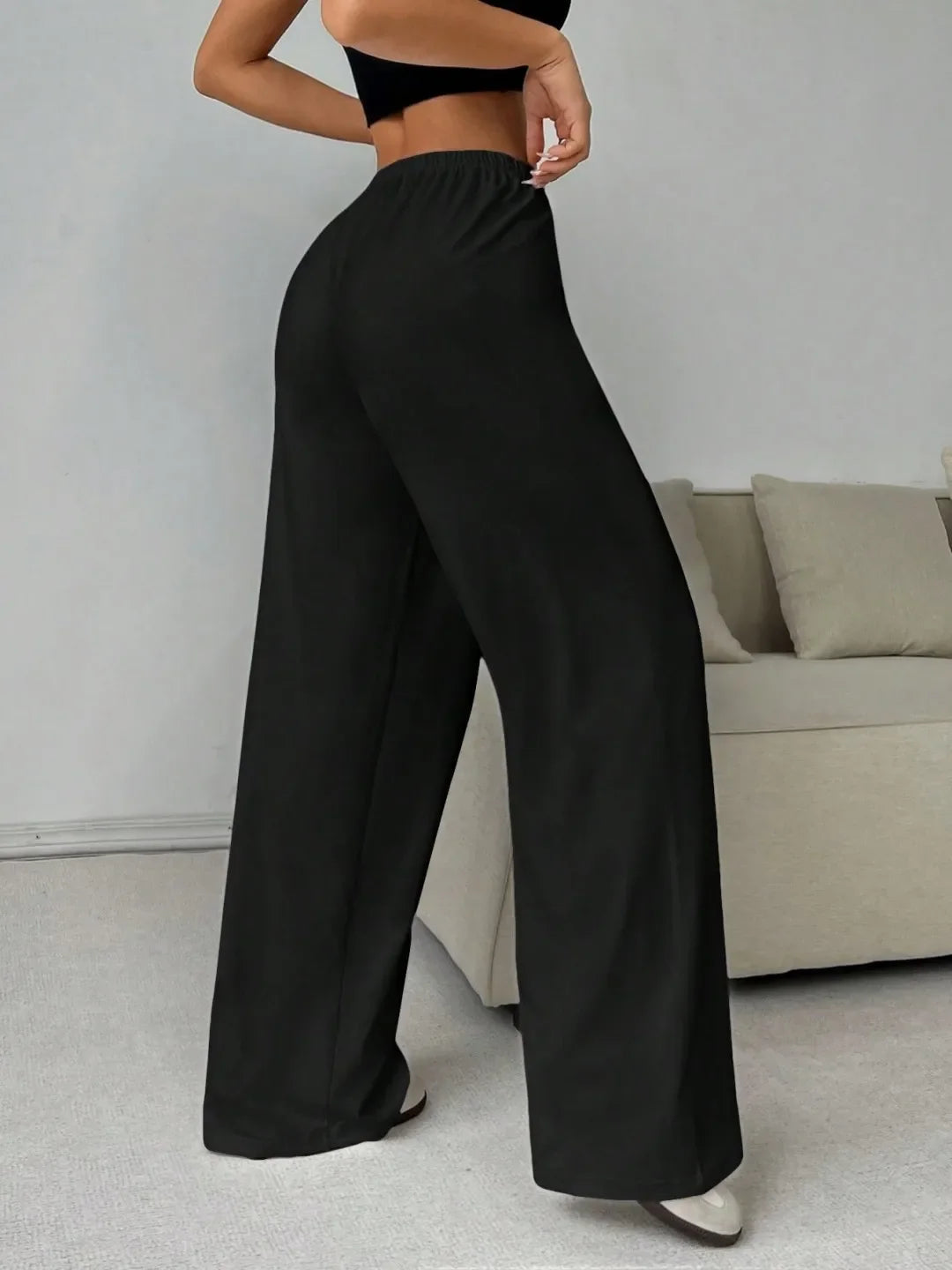 Loose Wide Leg Pants Women's Casual Knitted Loose Long Trousers Spring Summer New Style Elastic Waist Comfortable Female Fashion RT220