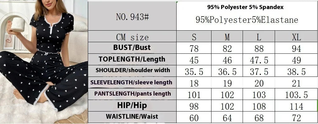 Spring and Summer New Women's Pop-Up Short-Sleeved Love Collar Printed Pajamas Loungewear Set Girls Style Pajamas Loungewear Set RT220