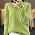 2024 New Womens Basic V-neck Pullover Sweater 100% Merino Wool Long Sleeve Cashmere Knitwear Autumn Winter Female Clothing Tops RT220