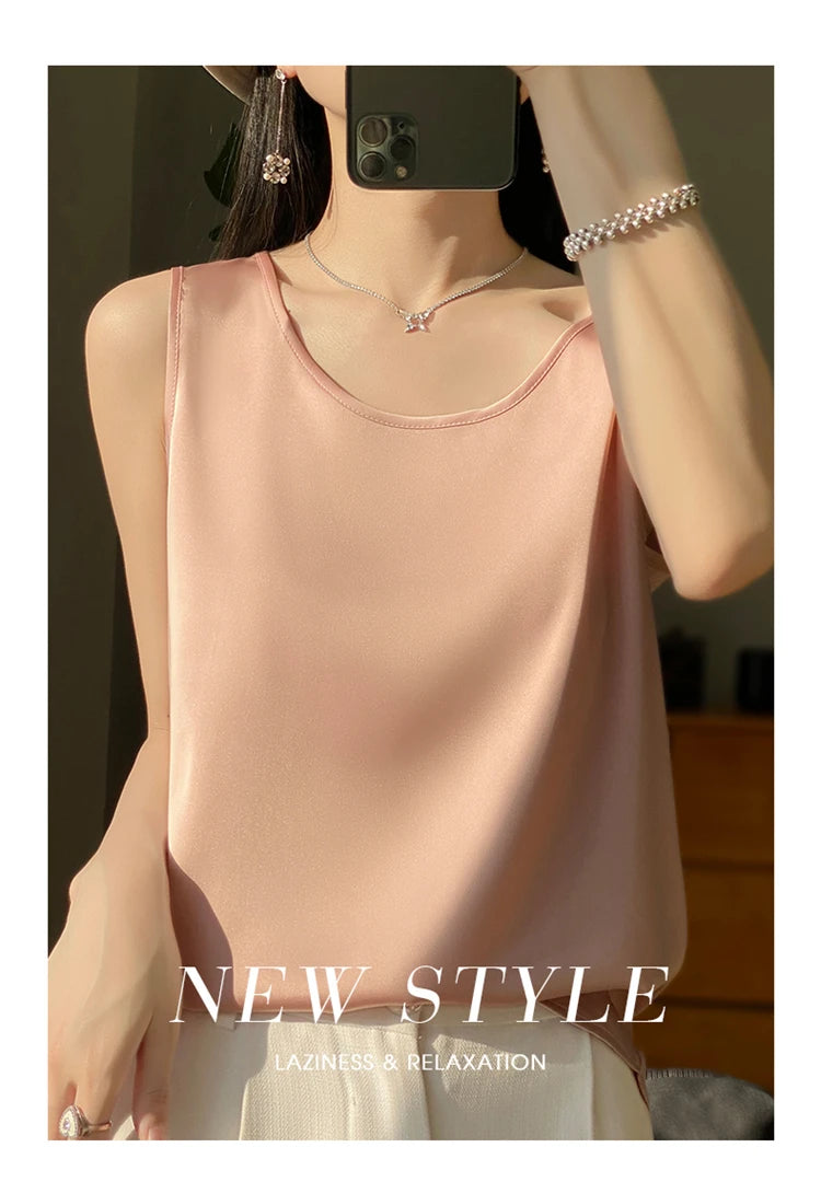 Women Tops Solid Spring Summer Casual Crop Tops Sexy O-neck Tank Tops Office Lady Pink White Top 2024 Fashion Korean Tank Top RT220