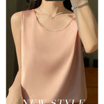 Women Tops Solid Spring Summer Casual Crop Tops Sexy O-neck Tank Tops Office Lady Pink White Top 2024 Fashion Korean Tank Top RT220