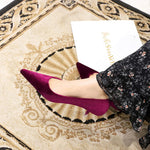 Western Style Fashion Simplicity Party Women Shoes 4.5cm Thin Heels Mid-heels Shallow Pointed Toe Flock Ladies Shoes Wine Red RT220