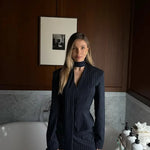 Trendix Elegant Blazer 2 Piece Sets Women V Neck Patchwork Scarf Lace Up Jackets Femme Bodycon Skirt And Commuting Blazers Suits RT220