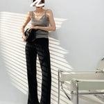 Autumn Winter Casual Thick Knitted Pant Women Long Trousers Elastic High Waist Kniting Wide Leg Pants Striped Pantalon RT220