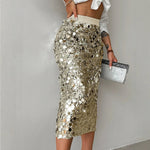 Elegant Mini Dresses Women Fashion Dress Version Sparkling Elastic Waist Side Split Casual High Waist Party Half Skirt 2024 Fall RT220