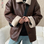 [LANMREM] Faux Fur Thick Warm Coats Lapel Single Breasted Office Lady Elegant Female Outwear Fashion 2025 Winter New 26C1095 RT220
