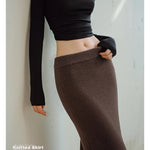 Maden Retro Knitted Skirt Solid Color Slit Fit with Single-side Slit Versatile A - line Skirt for Women's Autumn and Winter RT220