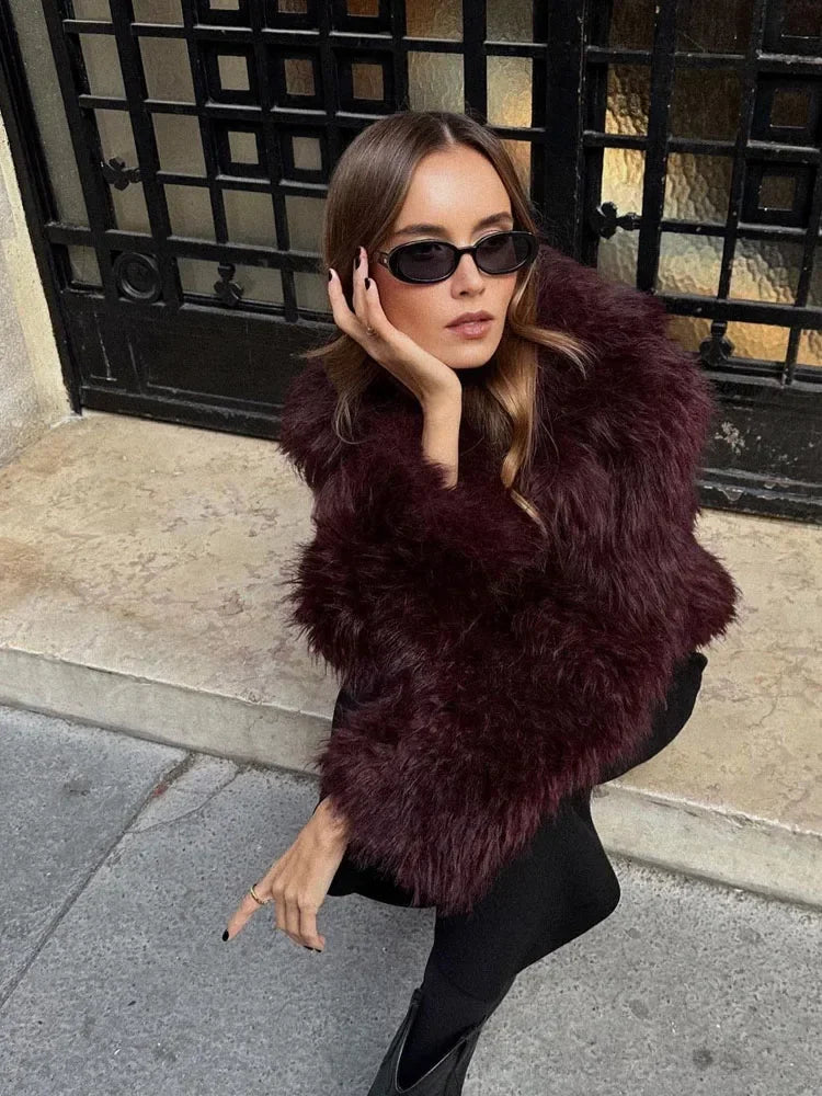 Solid Thicken Fur Coat For Women Long Sleeves Ladies Faux Fur Coats Winter Fashion Elegant Turn Down Collar Female Warm Overcoat RT220