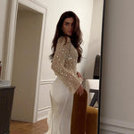 Sequined Knitting O-neck Pullover Women Elegant Hollow Out Design Long Sleeve 2025 Spring Evening Party Tops for Ladies RT220