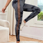 Women Seamless Tie Dye Hollow out Sports Pant Yoga Gym High Waist Workout Leggings Stretchy Women's Activewear RT220
