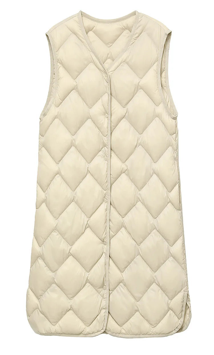 Women Sleeveless X-long Ultra Light Down Jackets 2024 New Arrivals Autumn Winter Korean Fashion V-neck Liner Vest Down Coats 3XL RT220