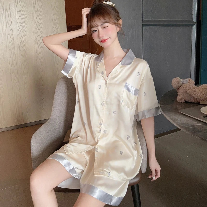 Honey Peach Print Lace Korean Ins Style Pajamas Women Y2k Three-piece Set Classy Sweet Cute Lady Lounge 2024 New Spring Homewear RT220