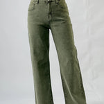 Military Green Fashionable Ladies' Jeans, High-Waisted Long Style, Designed For Street Casual Wear, With Comfortable Fabric.Y2K RT220