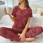 Autumn Fashion Home Pajama Suit Women Sleepwear Pijama Milk Silk Short Sleeve Top with Pants 2 Piece Pajamas for Ladies Lingerie RT220