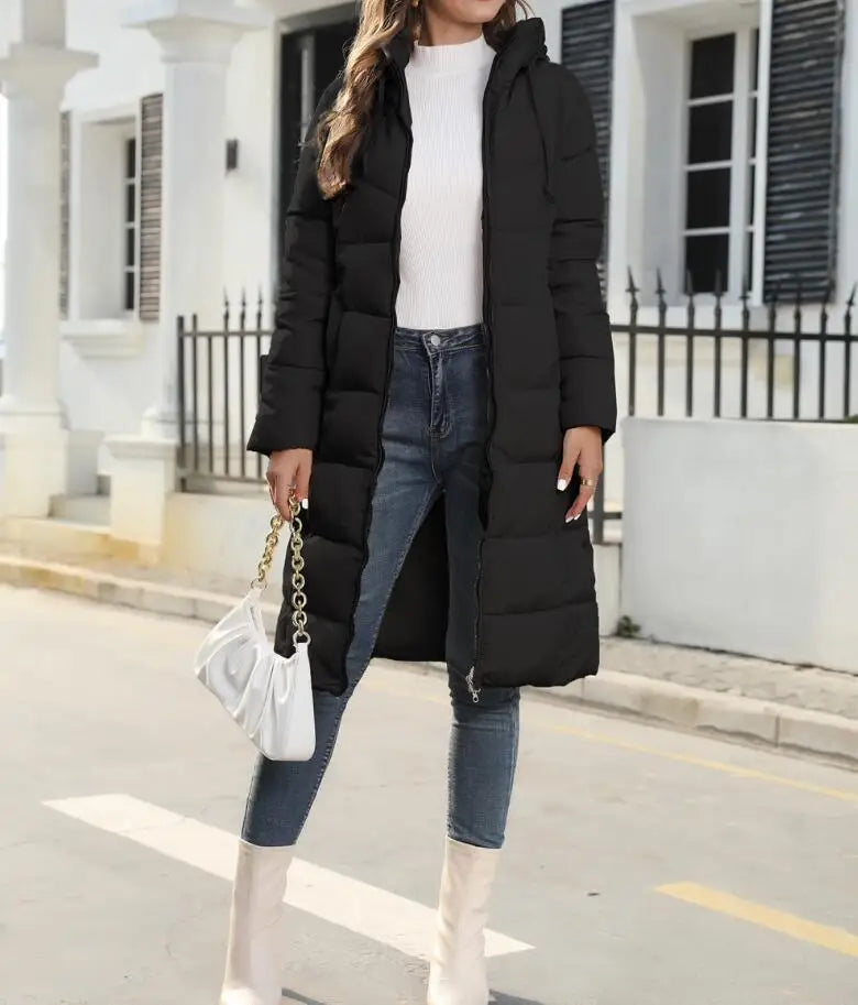 Winter New Hooded Mid Length Slim Fit Warm Long Sleeve Solid Color Jacket For Women,3 Colors RT220