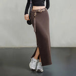 Maden Retro Knitted Skirt Solid Color Slit Fit with Single-side Slit Versatile A - line Skirt for Women's Autumn and Winter RT220