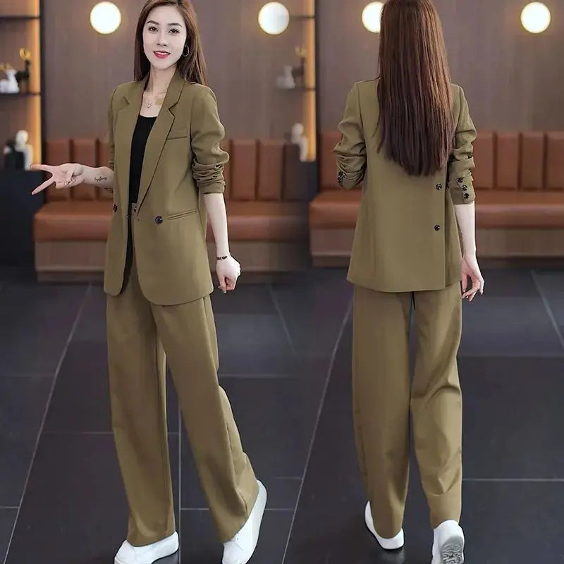 Women's 2025 Spring New Fashionable and Stylish Professional Suit Two Piece Set Korean Elegant Casual Suit Pants Two Piece Set RT220