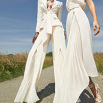 HIGH STREET Newest 2024 Designer Runway Suit Set Women's Lacing Belt Blazer Pleated Zip Pants Set 2pcs Set RT220