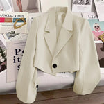 Korean Cropped Blazers Women Autumn Solid Color Simple Single-button Outwear Teens All-match Long Sleeve Office Lady Suit Jacket RT220