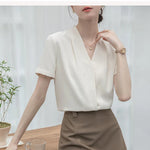 2025 Fashion Summer Short Sleeve V-Neck Women Blouse White Blouse Shirt Women Tops Blouses Shirts Blusas Para Mujer Camisas XL86 RT220