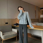 Women Pants Autumn Winter Thickening High Waisted Wool Wide Leg Pants Women Fashion Chevron Lengthening Leg Opening Floor Length RT220