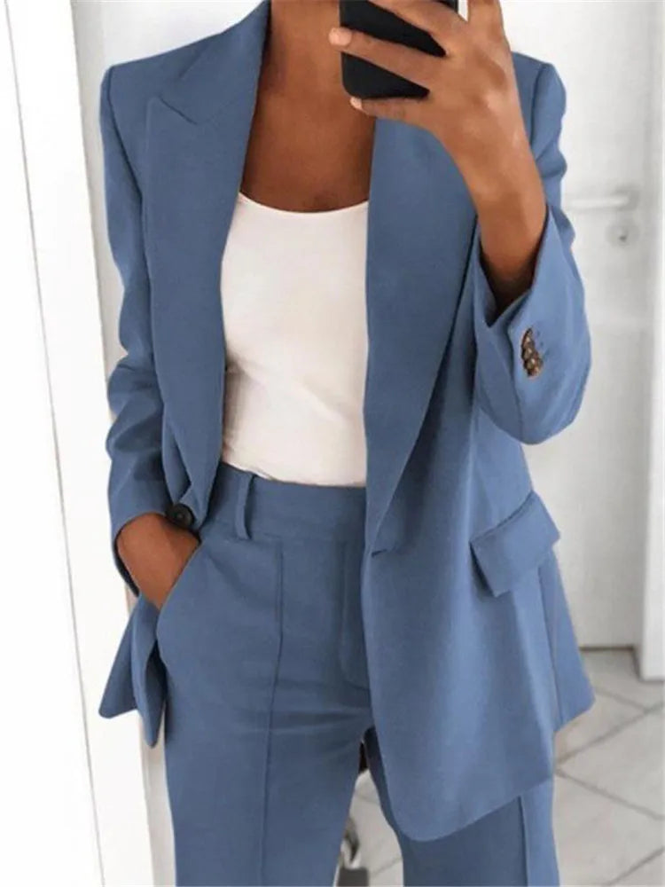 Women's blazer casual long-sleeved top solid color suit collar button simple temperament commuter plus size blazer RT220