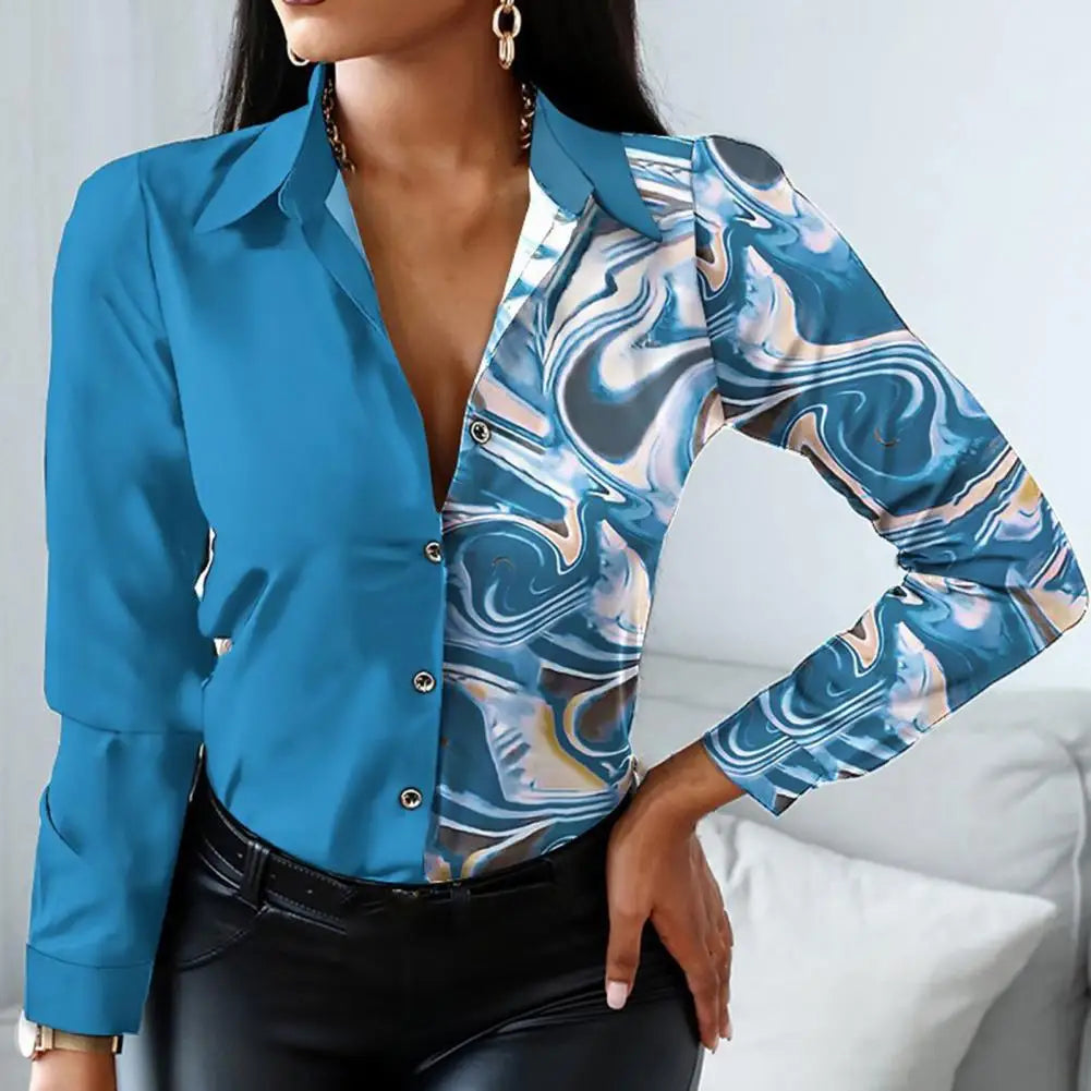 Office Lady Shirt Leopard Single Breasted Spring Autumn Temperament Lapel Blouse for Daily Wear RT220