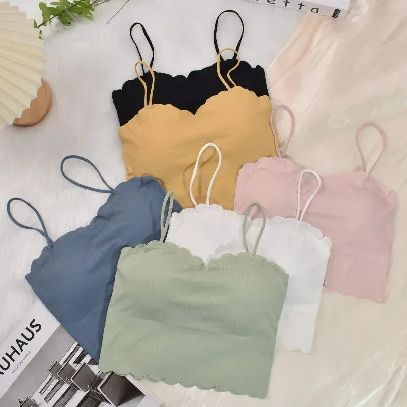 2024 Fashion Summer Sexy Sports Bras for Women Push Up Lingerie Ice Silk Seamless Word Sling Female Tube Top White Top Tanks RT220