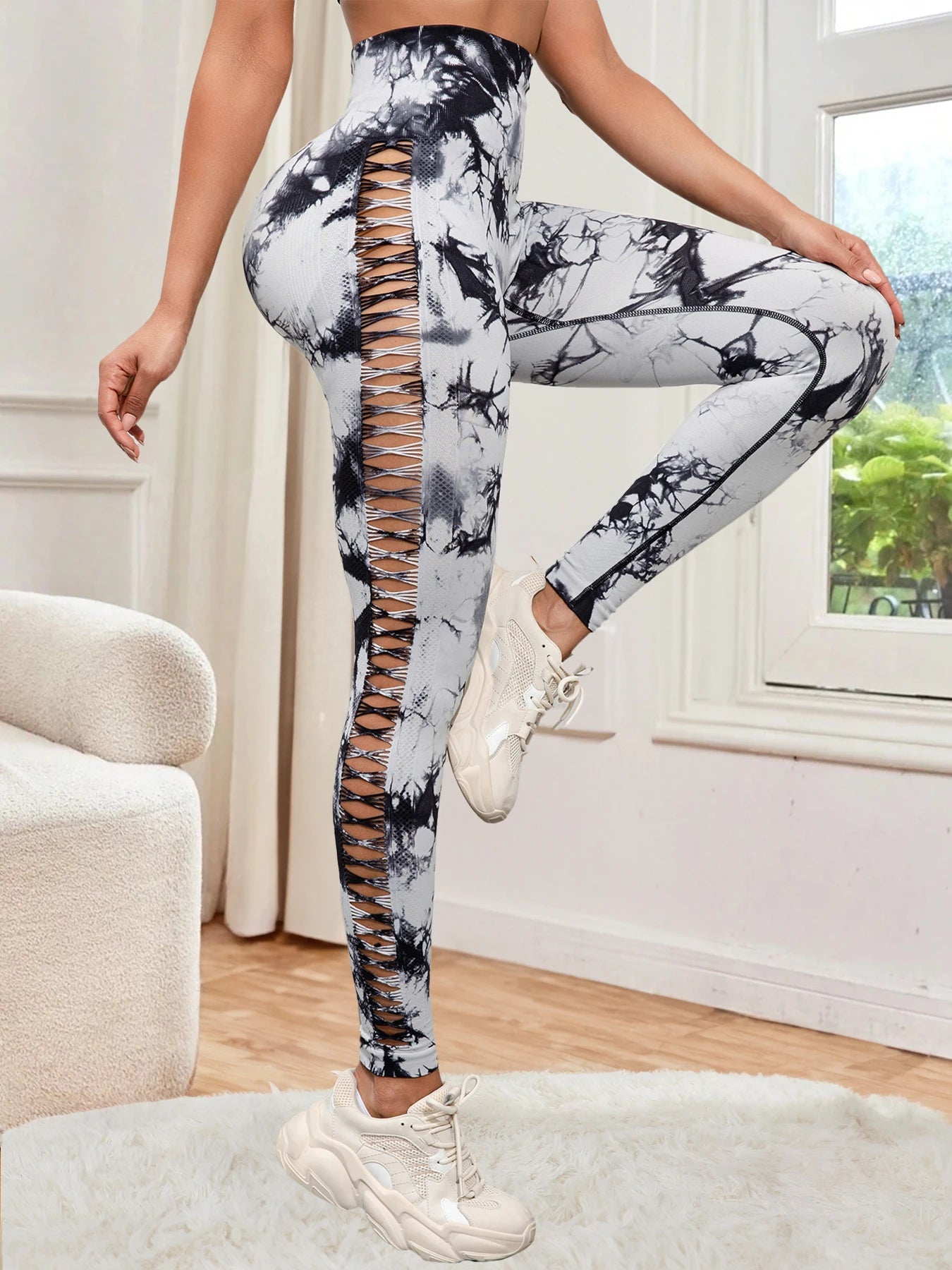 Women Seamless Tie Dye Hollow out Sports Pant Yoga Gym High Waist Workout Leggings Stretchy Women's Activewear RT220