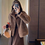 2024 Women Solid Color Stand Collar Mink Fur Top Female Long Sleeves Fox Fur Jacket Spring Autumn Lady Short Leather Fur Outwear RT220