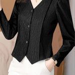 Fashion V-Neck Womens Shirts And Blouse 2025 Spring Autumn Simplicity Streetwear Tops Women Elegant Slim Casual Clothing Femme RT220